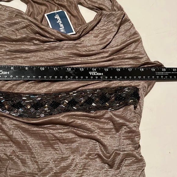 Pleone BY Anthropologie XL light Brown cowl neck top racerback sequin detail - Picture 8 of 14